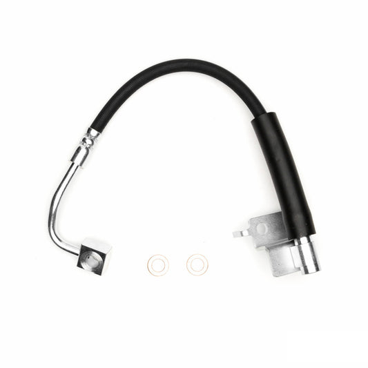 DFC Ford Mustang 15-22 front left brake hose from brake line kit, showing the durable rubber and metal fittings.