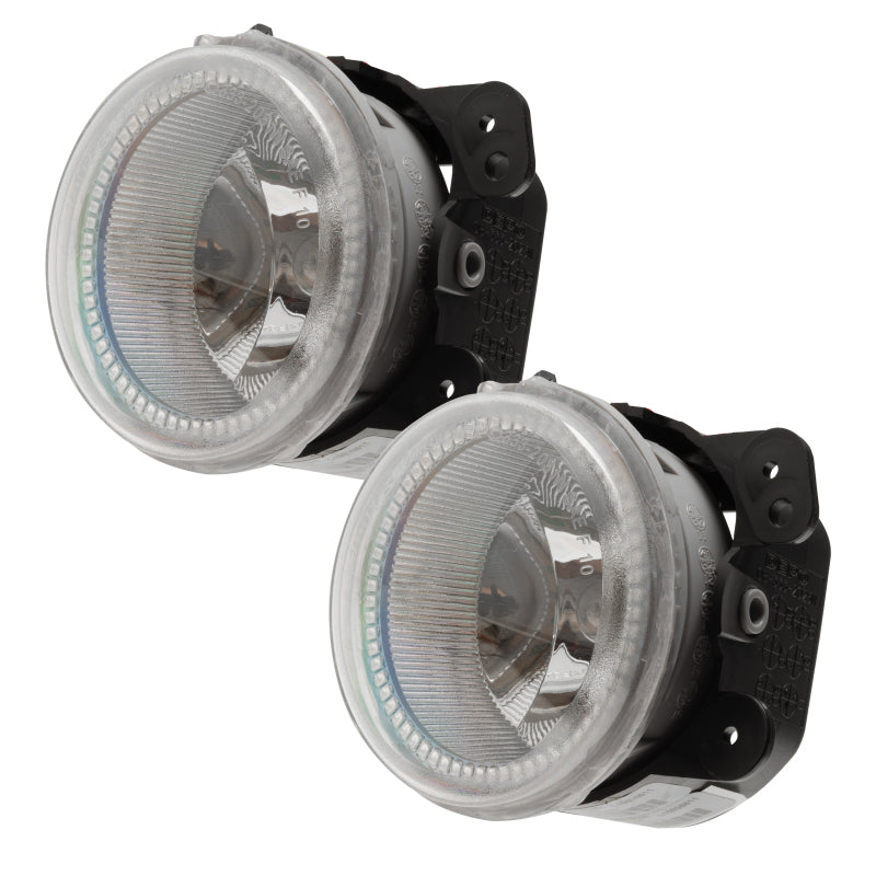Oracle Lighting 10-15 Jeep Wrangler JK LED Halo Fog Lights with UV purple accents, pre-assembled for easy installation.