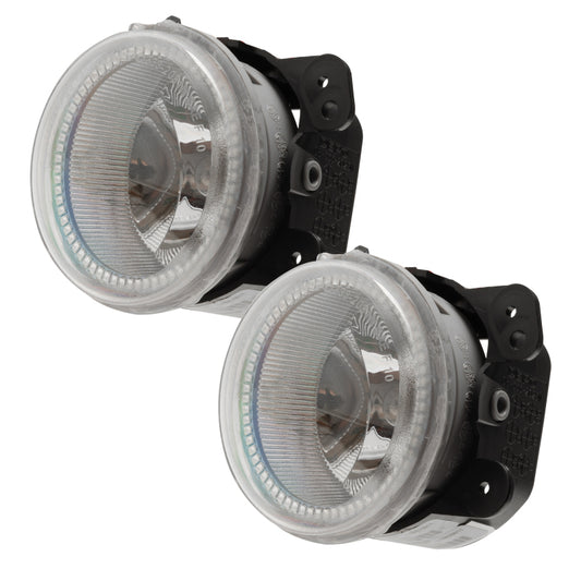 Oracle Lighting 10-15 Jeep Wrangler JK LED Halo Fog Lights with UV purple accents, pre-assembled for easy installation.
