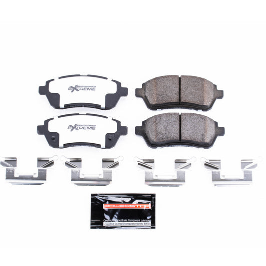 PowerStop Z26 performance front brake pads with hardware for Ford Fiesta 2011-2019, showing the brake pads and hardware assembly.