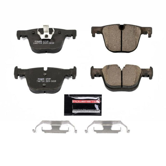 PowerStop Z23 Evolution Sport brake pads for 2016 BMW 328i rear, with hardware, high-performance brake system replacement.