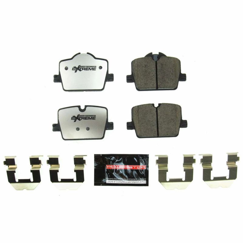 PowerStop Z26 Extreme Street brake pads for 2019 BMW 330i rear, high-performance brake pads with hardware included.