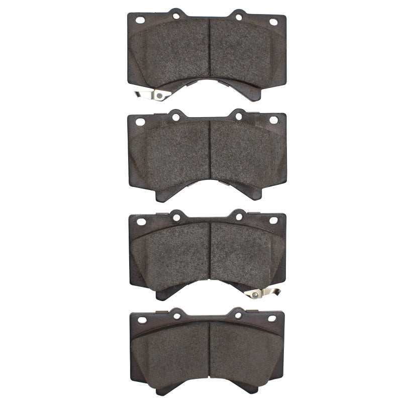 R1 Concepts performance front super duty brake pads for Toyota Sequoia R1 07-22, showing the brake pad set with metal backing plates.