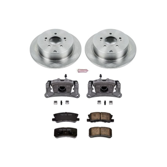 PowerStop rear autospecialty brake kit with calipers for Mitsubishi Endeavor 2004-2011, showing brake rotors and caliper assembly.