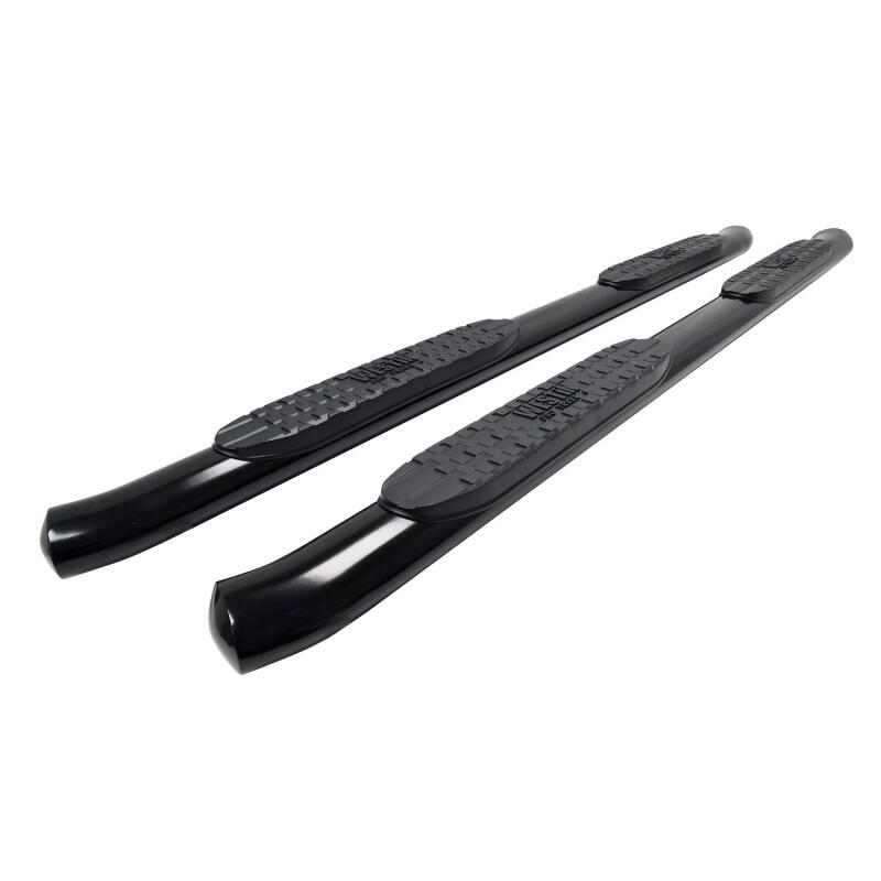 Westin PRO TRAXX 4 Oval Nerf Step Bars in black mounted on a Toyota Tacoma Double Cab for easy vehicle access
