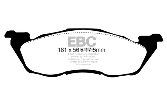 EBC Ultimax2 front brake pads for Dodge Dakota 2WD 97-98, OE style, showing the brake pad set with metal backing and friction surface.