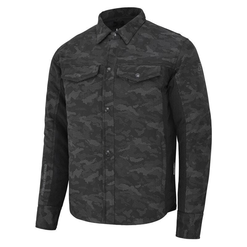 Speed and Strength True Grit Mesh Moto Shirt in reflective camo and black, size XL, featuring a rugged, breathable design with reflective accents.