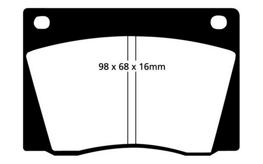 EBC Ultimax2 front brake pads for 1967-1969 Fiat Dino, OE style, showing the brake pad set with friction material and mounting hardware.