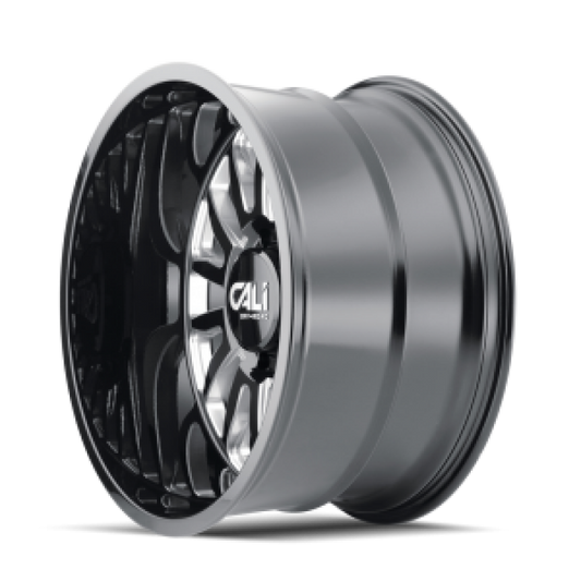 Cali Off-Road Summit 20x12 gloss black milled cast wheel with 6x139.7 bolt pattern, -51mm offset, and 106mm hub for off-road vehicles.