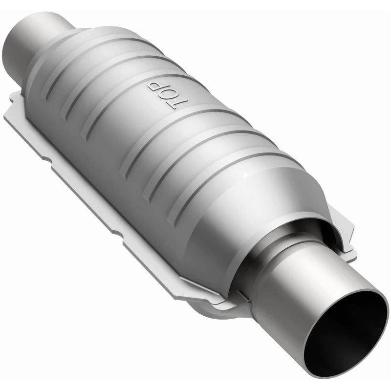 MagnaFlow universal catalytic converter with 2-inch inlet and outlet, 11-inch stainless steel, for vehicle exhaust systems.