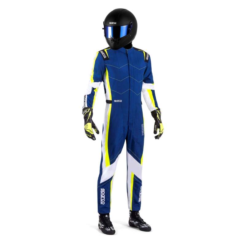 SPARCO Kerb ADV racing suit in blue and yellow, designed for motorsport safety and performance.