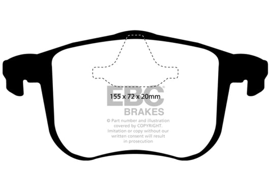EBC Greenstuff front brake pads for Saab 9-3 2.0 Turbo Aero, high-performance brake pads with green friction material.