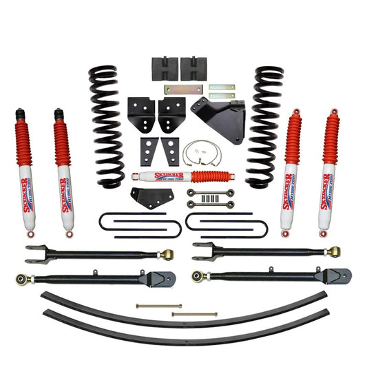 Skyjacker 8.5-inch lift kit installed on a Ford F350 4WD gas truck, showing the lifted suspension and vehicle stance.