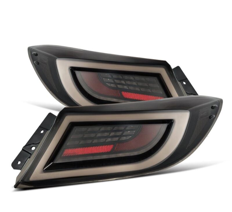 AlphaRex LUXX LED taillights for Toyota GR86 22-24 in black smoke finish, featuring sleek, modern design.