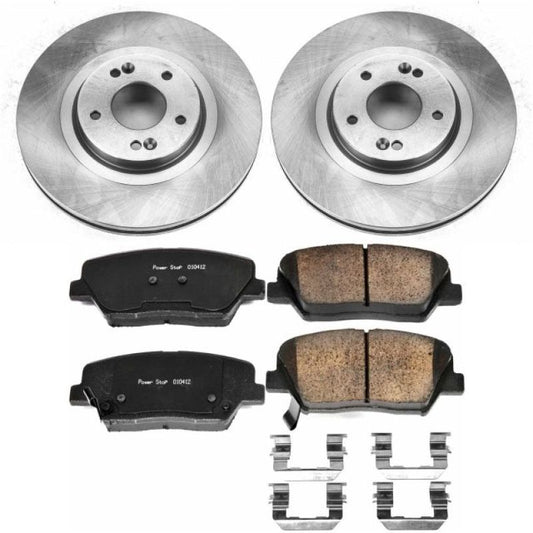 PowerStop OE brake kit for 2013-2018 Hyundai Santa Fe Sport front brakes with rotors and calipers.