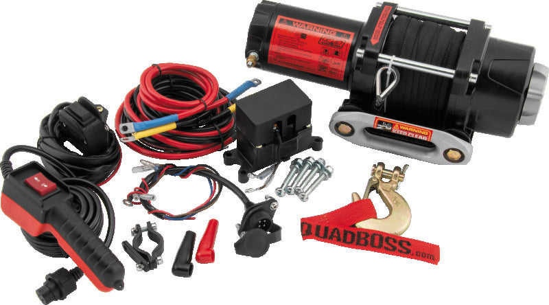 QuadBoss Winch Kit - 39ft x 3/16in Synthetic Rope - 3hp - Hawse Fairlead - Wired Remote - 2500lb