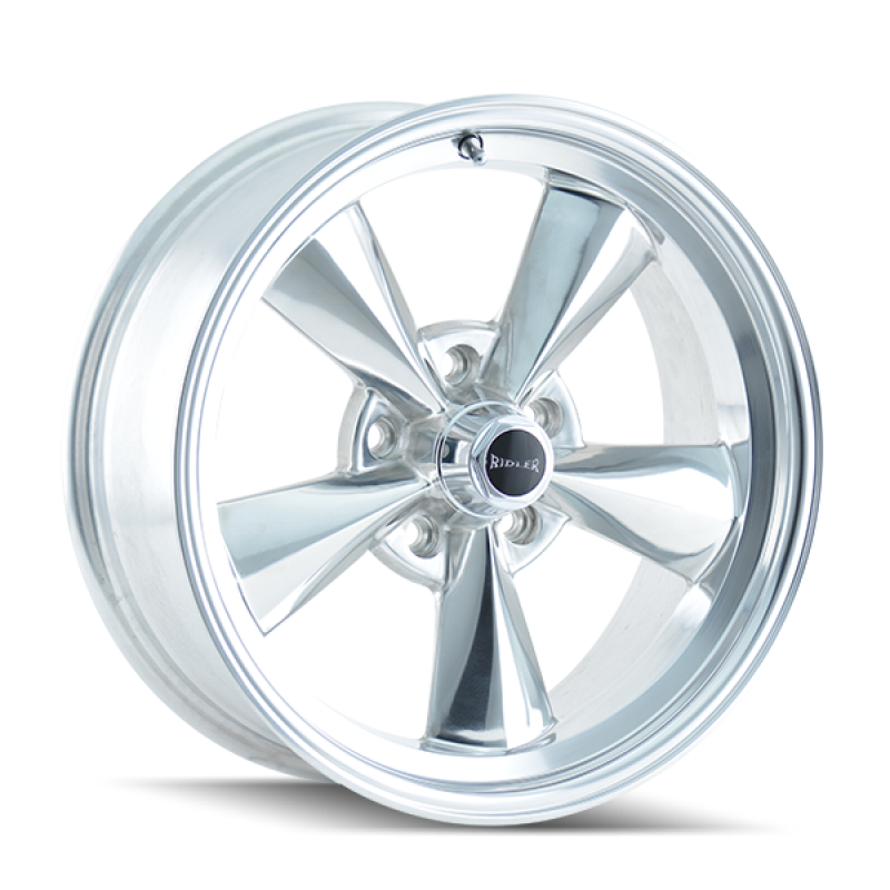 Polished Ridler 675 cast wheel, 15x8 inches, 5x120.65 bolt pattern, -12mm offset, 83.82mm hub, automotive wheel