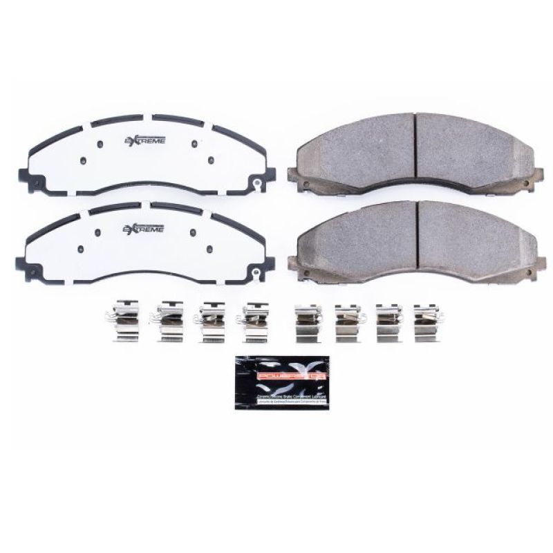 PowerStop Z36 front performance brake pads for Ford F-450 Super Duty 2017-2019 with hardware, designed for truck and tow applications.
