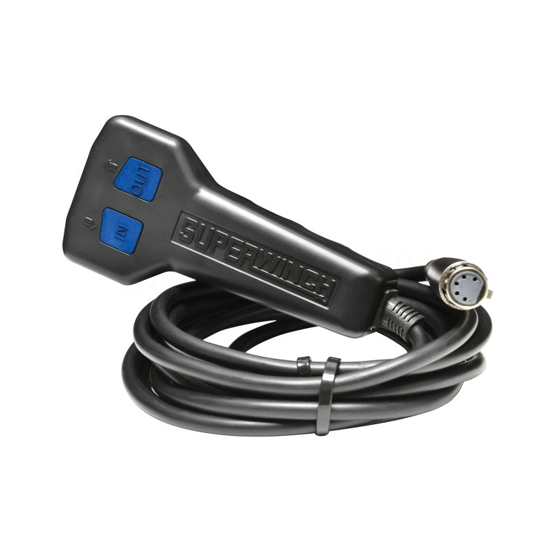 Superwinch 10,000 lbs 12V DC synthetic rope winch with 3/8-inch x 80ft synthetic rope for heavy-duty pulling and recovery.
