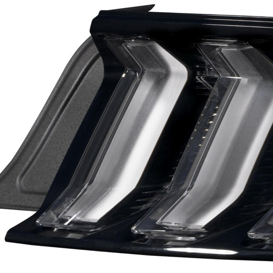Pair of FORM Lighting smoke LED tail lights for 2015-2023 Ford Mustang, featuring sleek, modern design and clear illumination.