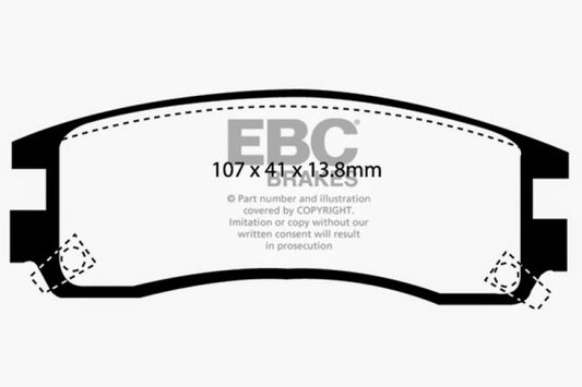 EBC Ultimax2 rear brake pads for Buick Regal 94-95 3.1L engine, OE type, showing the brake pad set with friction surfaces.