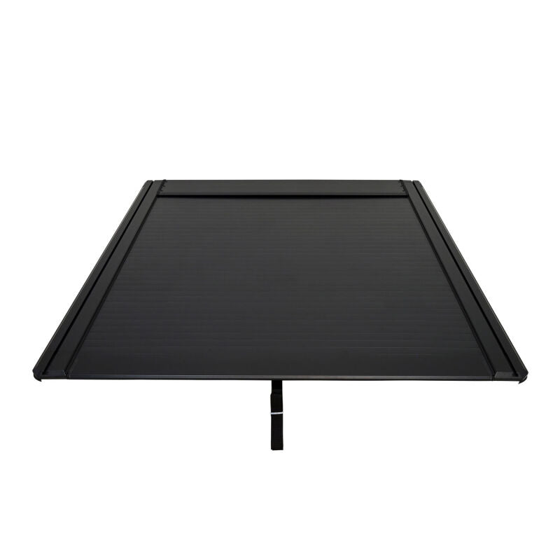 Westin manual retractable roll-up tonneau cover in black for 22-26 Toyota Tundra 5.5ft bed, shown installed on truck bed.