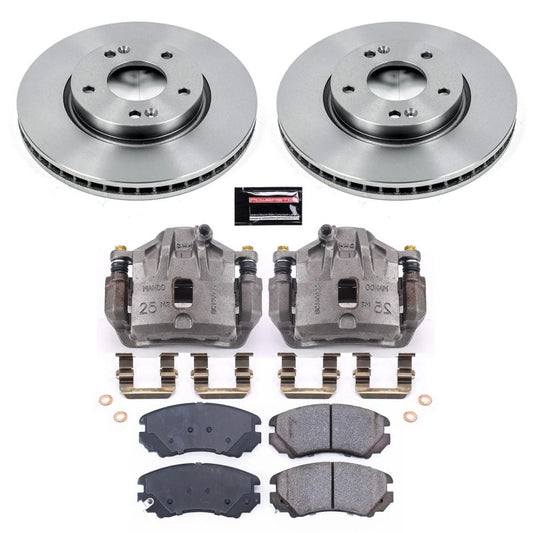 PowerStop Hyundai Tiburon front OE brake kit with calipers, including brake rotors and components for optimal stopping power.
