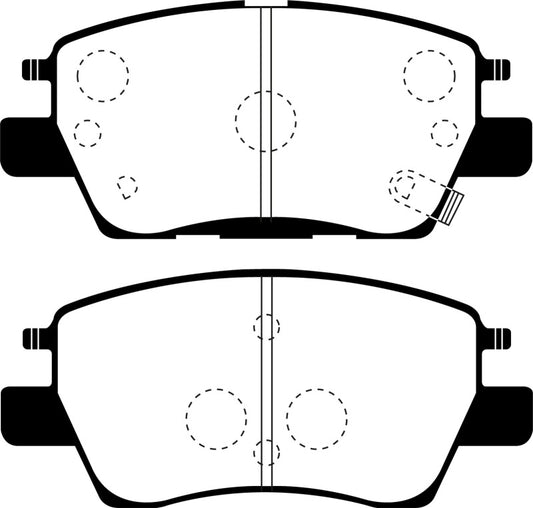 EBC Ultimax2 front brake pads for 2016+ Chevrolet Cruze 1.4L Turbo, OE style, shown with the 10.9-inch front rotor.
