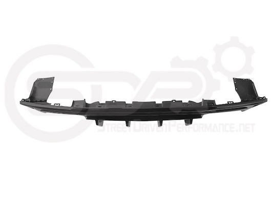 Glossy black Chevrolet Camaro diffuser with finned lower design for 2016-2024 models, styled for performance and aggressive look.