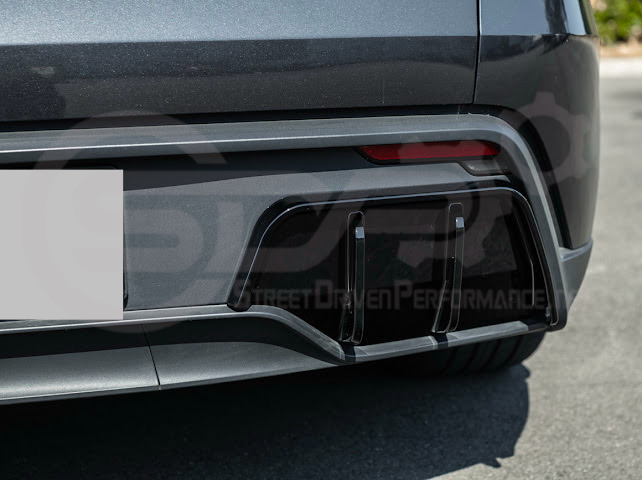 2025-Up Tesla Model Y | Fast Style Glossy Black Rear Bumper Finned Diffuser