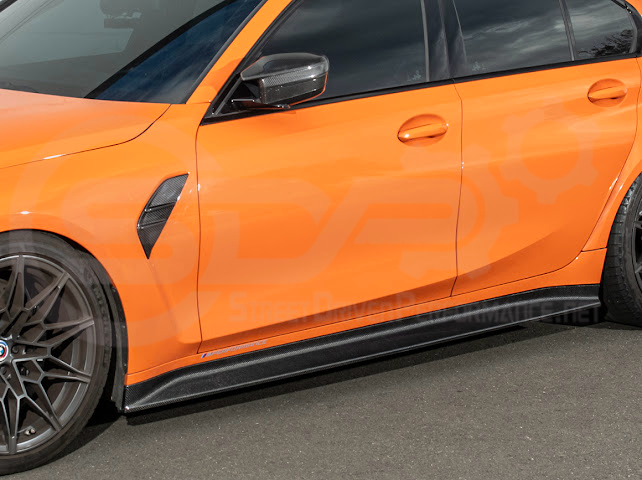 2021-UP BMW G80 M3 SEDAN | 3D STYLE CARBON FIBER ADD-ON SIDE SKIRTS ROCKER PANEL EXTENSION GROUND EFFECTS