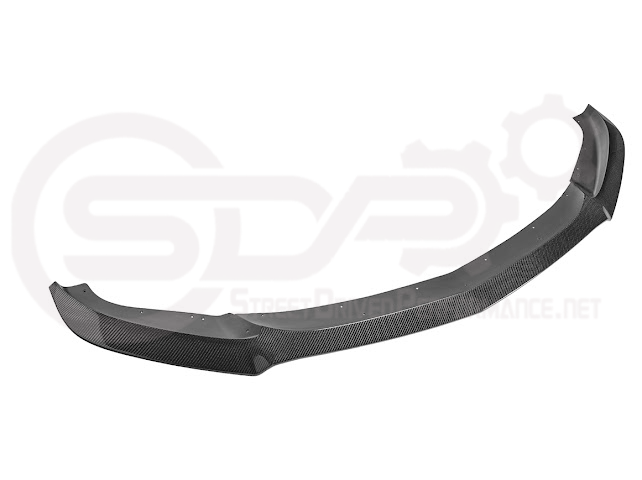Black carbon fiber front bumper lip splitter for Cadillac CT5 Sport and V models, designed for a sleek, sporty ground effect look.