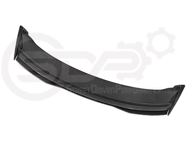 Ford Mustang Dark Horse style carbon fiber rear wickerbill spoiler wing, designed for 2015-2023 models, by Street Driven Performance.