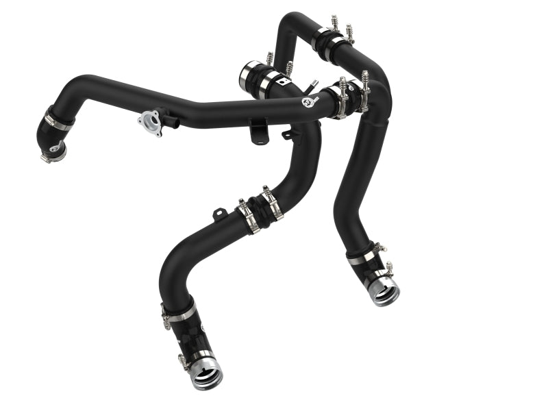 aFe BladeRunner intercooler charge pipe kit for 2021-2023 Ford Bronco V6-2.7L, black aluminum hot and cold charge pipes.