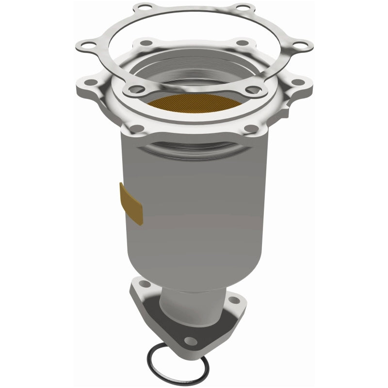 MagnaFlow catalytic converter for 1997 Infiniti QX4 3.3L, direct fit replacement, metallic with mounting flanges and catalytic components.