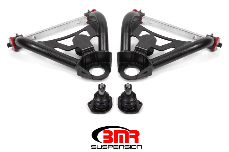 Black Hammertone BMR 64-72 A-Body upper control arms with polyurethane bushings and stock spindles for classic muscle cars.