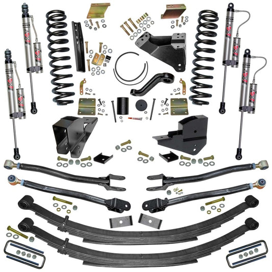 Skyjacker 6-inch lift kit for 2023 Ford F250 4WD gas truck with wheels and suspension components visible.