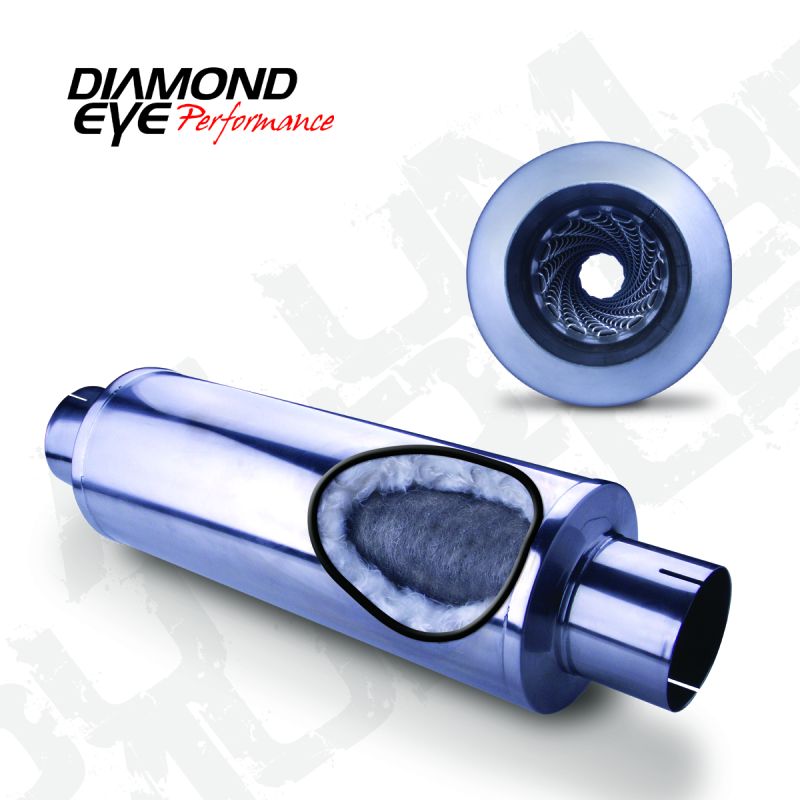 Diamond Eye Performance 4-inch diameter stainless steel muffler with louvered slotted ends, 24-inch body, and 30-inch length for exhaust systems.