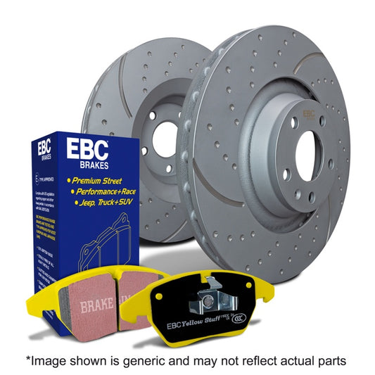 EBC S5 brake pad and rotor kit with slot and drilled rotors for enhanced braking performance.