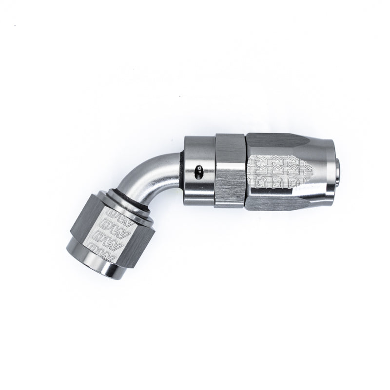 DeatschWerks 6AN female flare swivel hose end fitting with 60-degree CPE anodized titanium finish, designed for high-performance fuel systems.