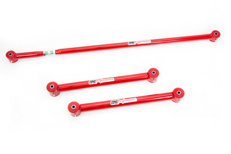 UMI Performance GM F-Body lower control arms and adjustable panhard bar kit installed on a vehicle's suspension system.