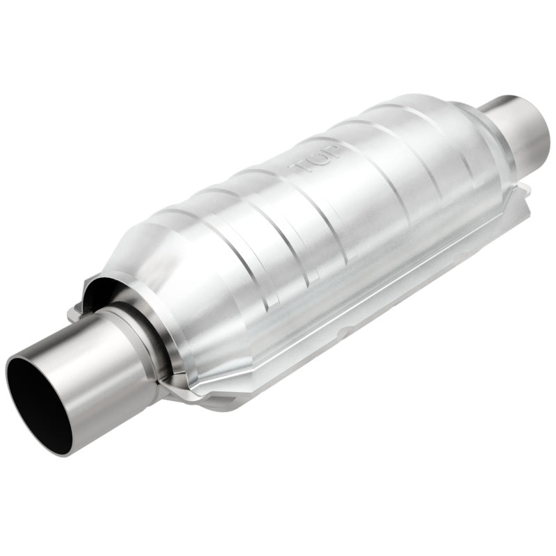 MagnaFlow universal catalytic converter with 2-inch inlet and outlet, 11-inch length, made of stainless steel for vehicle exhaust systems.