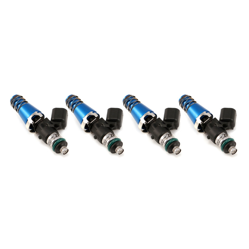 Set of four Injector Dynamics 1750-XDS fuel injectors with 60mm length, blue top, 14mm lower O-ring for 4-cylinder engines