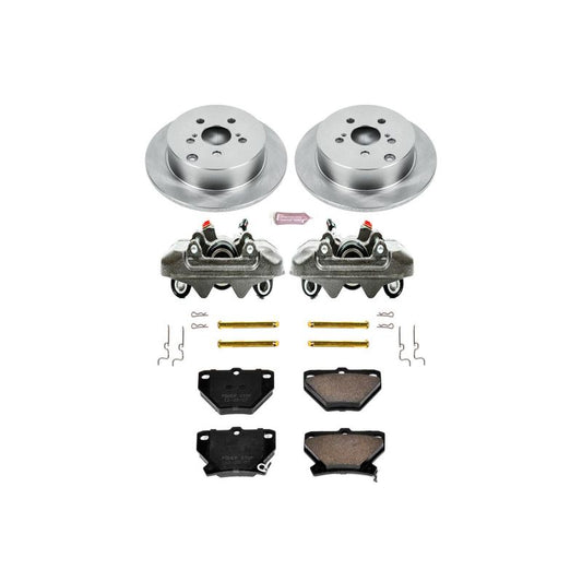 PowerStop OE rear brake kit with calipers for 2003-2006 Pontiac Vibe, including brake rotors and hardware.