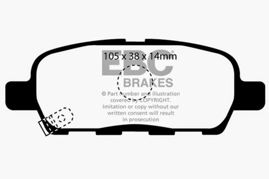 EBC Greenstuff rear brake pads for Infiniti EX35 2008-2013, performance brake pads with green friction material.