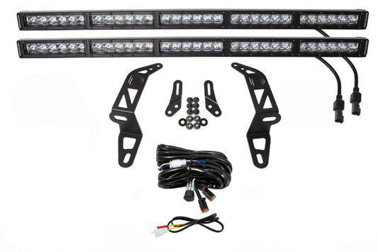 Diode Dynamics SS30 bumper bracket kit for Jeep JL Wrangler and Gladiator, white dual driving light bar mounting brackets.