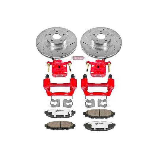 PowerStop rear Z26 Street Warrior brake kit with calipers for 2009-2013 Subaru Forester, showcasing brake rotors and calipers.