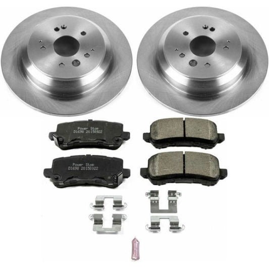 PowerStop rear Autospecialty brake kit for 2017-2019 Acura MDX, includes OE brake components with new rotors and pads.