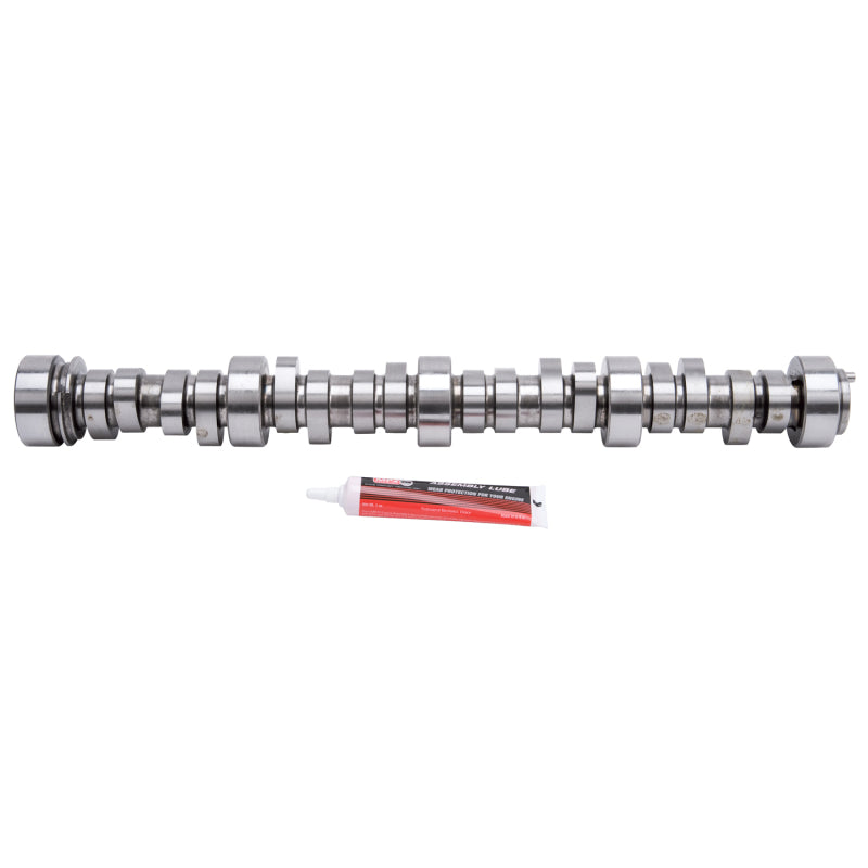 Edelbrock Performer RPM Hyd Roller Camshaft for GM LS1 engine, showing the camshaft with lobes and branding details.