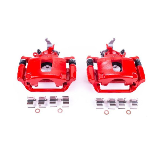 PowerStop rear red brake calipers with brackets for 2012-2018 Dodge Journey, performance upgrade, pair of calipers.